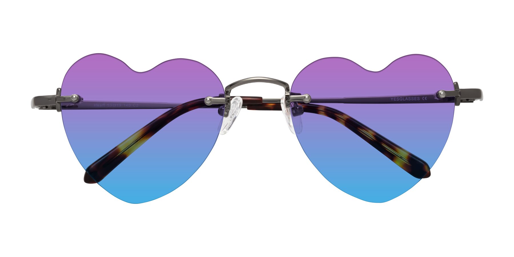 Folded Front of Heart in Gunmetal with Purple / Blue Gradient Lenses