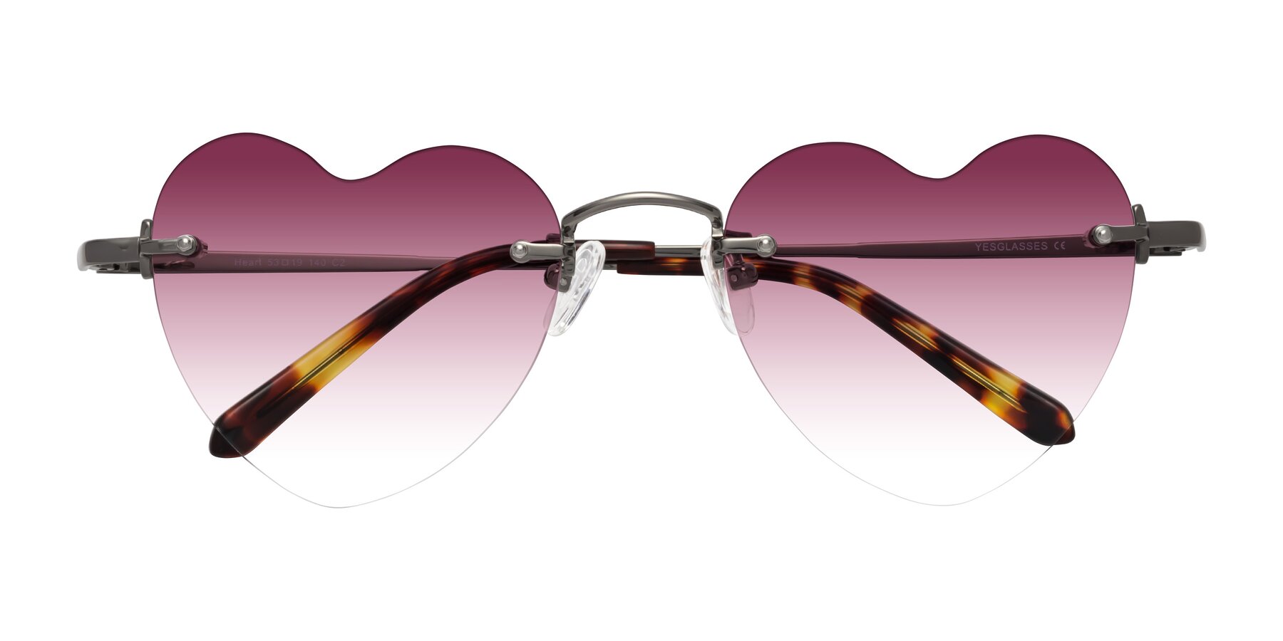 Folded Front of Heart in Gunmetal with Wine Gradient Lenses