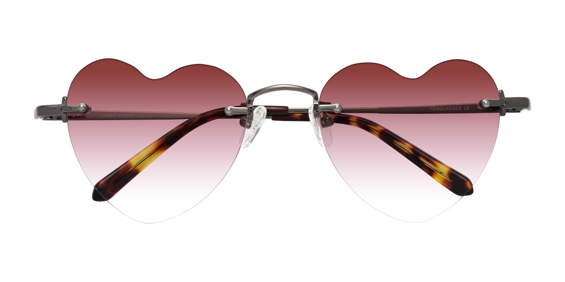 Folded Front of Heart in Gunmetal with Garnet Gradient Lenses