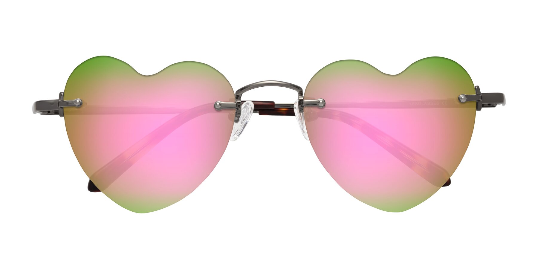 Folded Front of Heart in Gunmetal with Pink Mirrored Lenses