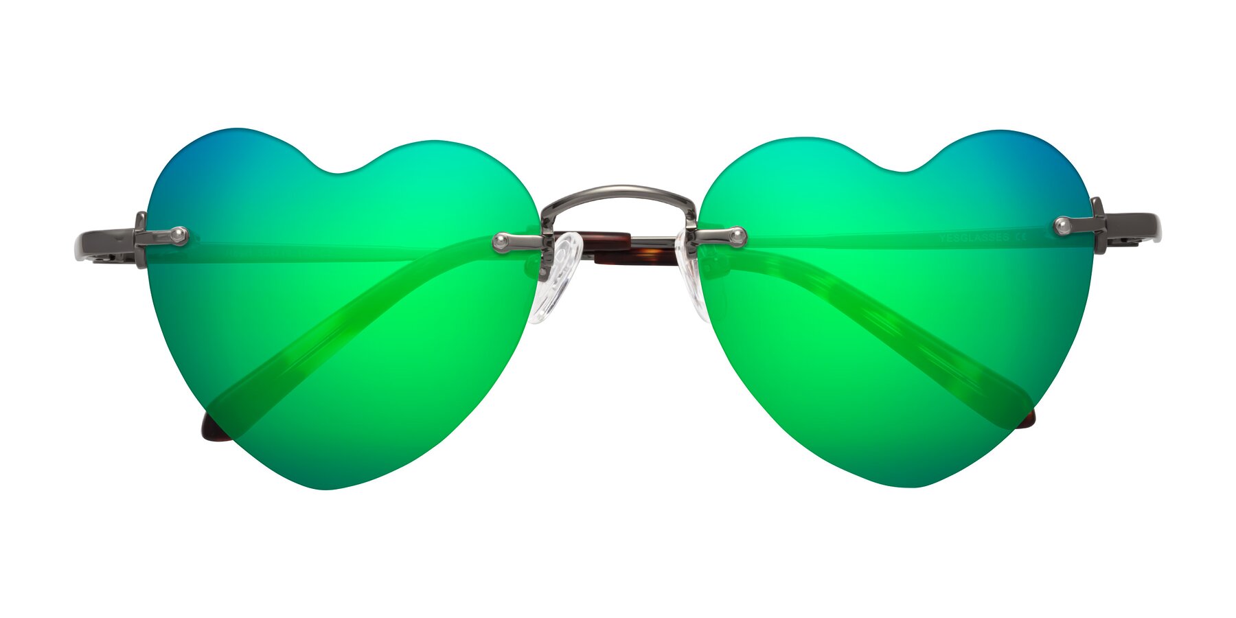 Folded Front of Heart in Gunmetal with Green Mirrored Lenses