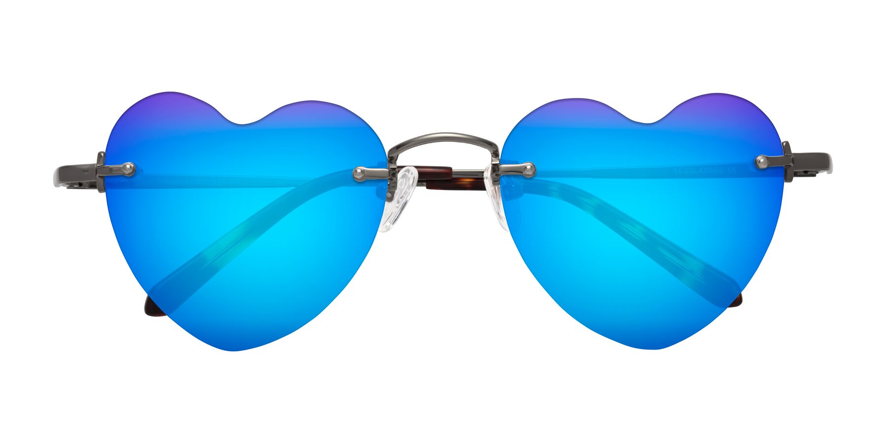 Folded Front of Heart in Gunmetal with Blue Mirrored Lenses