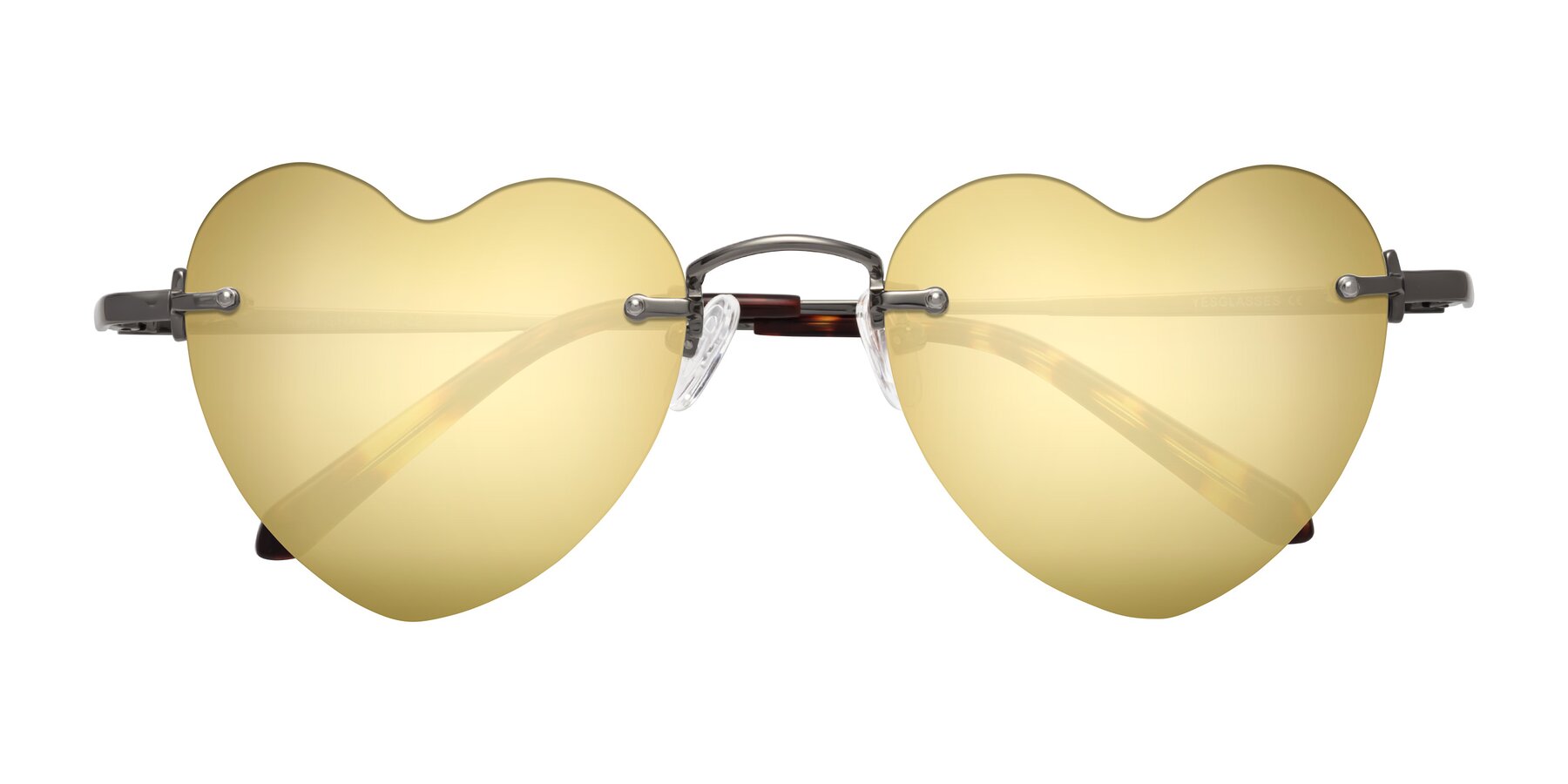 Folded Front of Heart in Gunmetal with Gold Mirrored Lenses