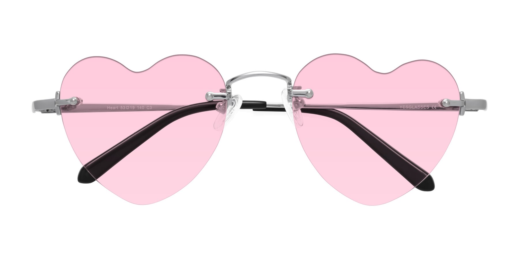 Folded Front of Heart in Silver with Light Pink Tinted Lenses