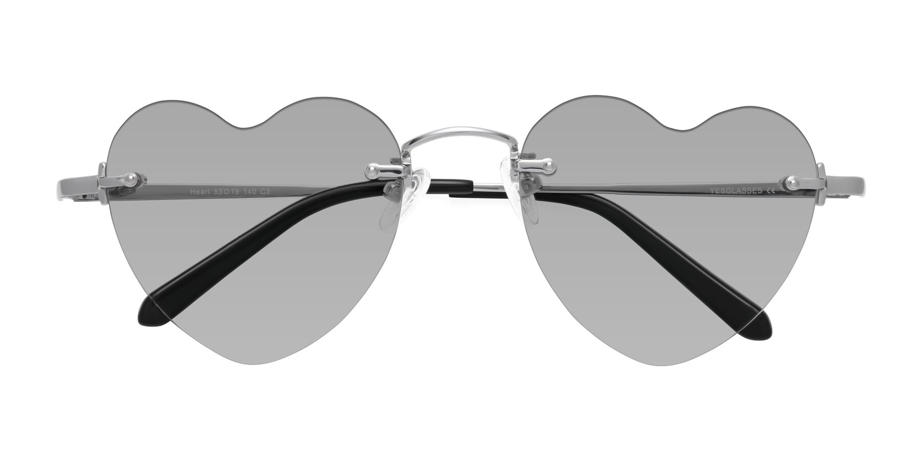 Folded Front of Heart in Silver with Light Gray Tinted Lenses