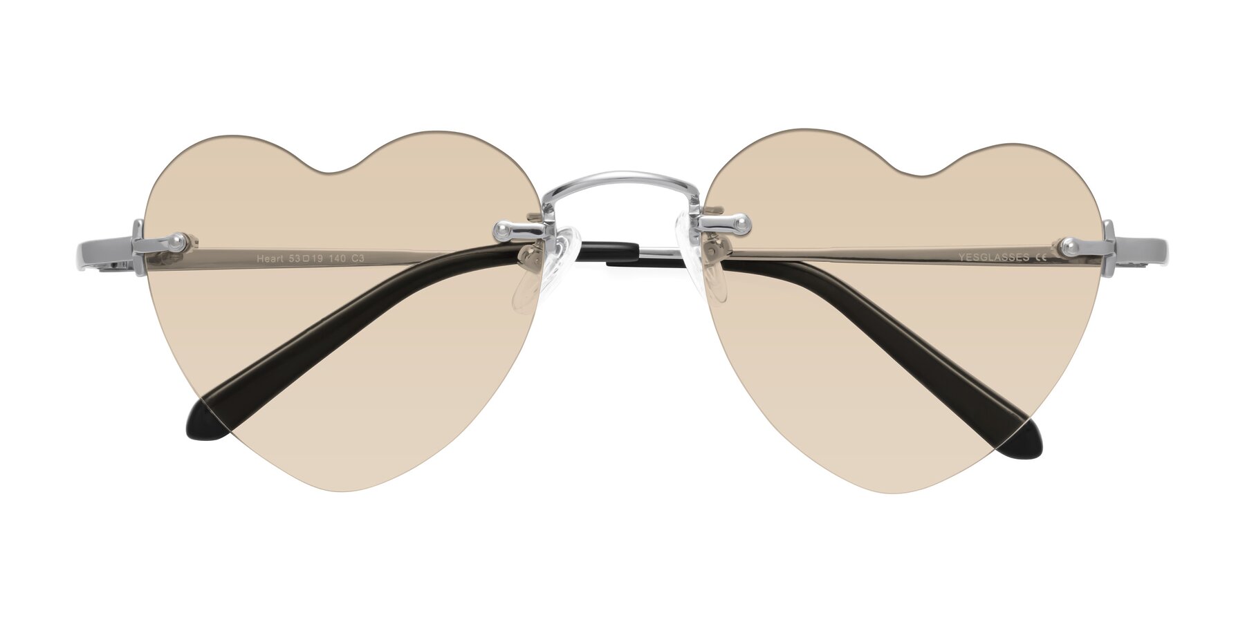 Folded Front of Heart in Silver with Light Brown Tinted Lenses