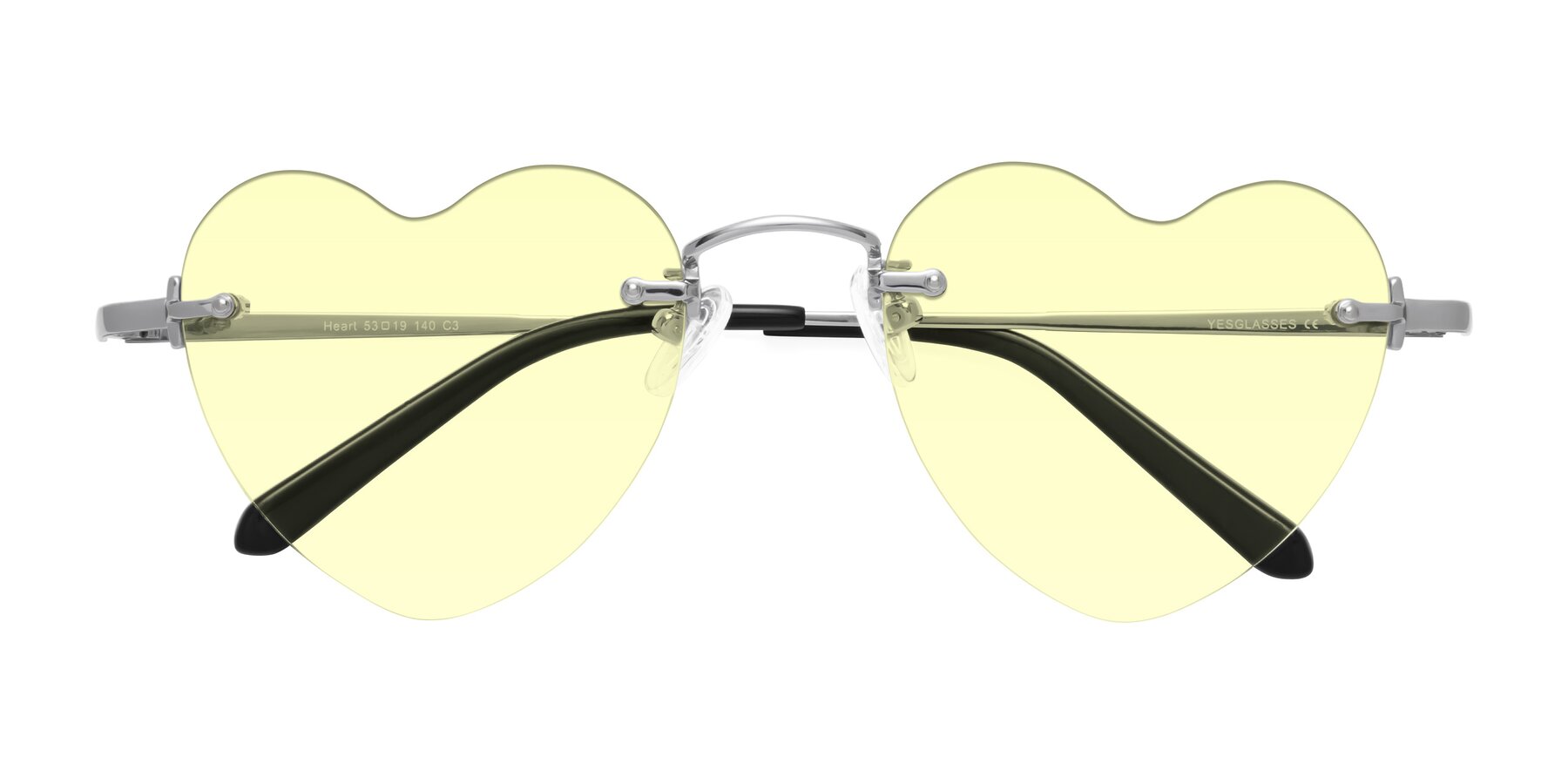 Folded Front of Heart in Silver with Light Yellow Tinted Lenses