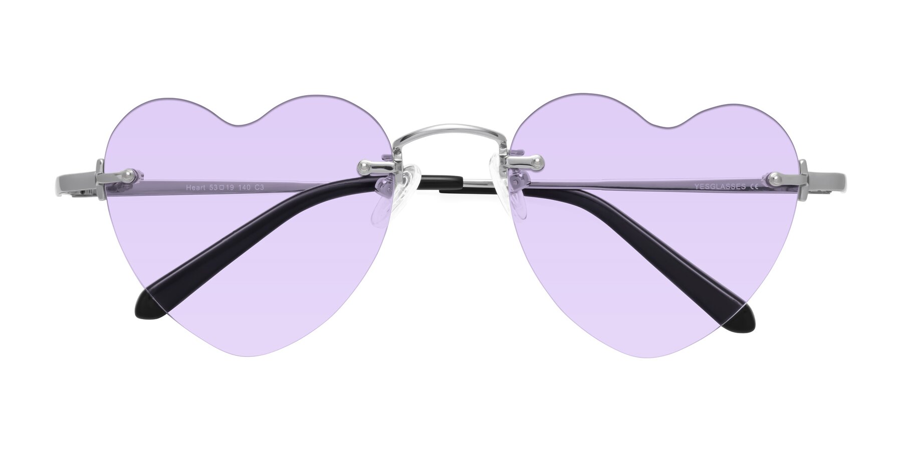 Folded Front of Heart in Silver with Light Purple Tinted Lenses