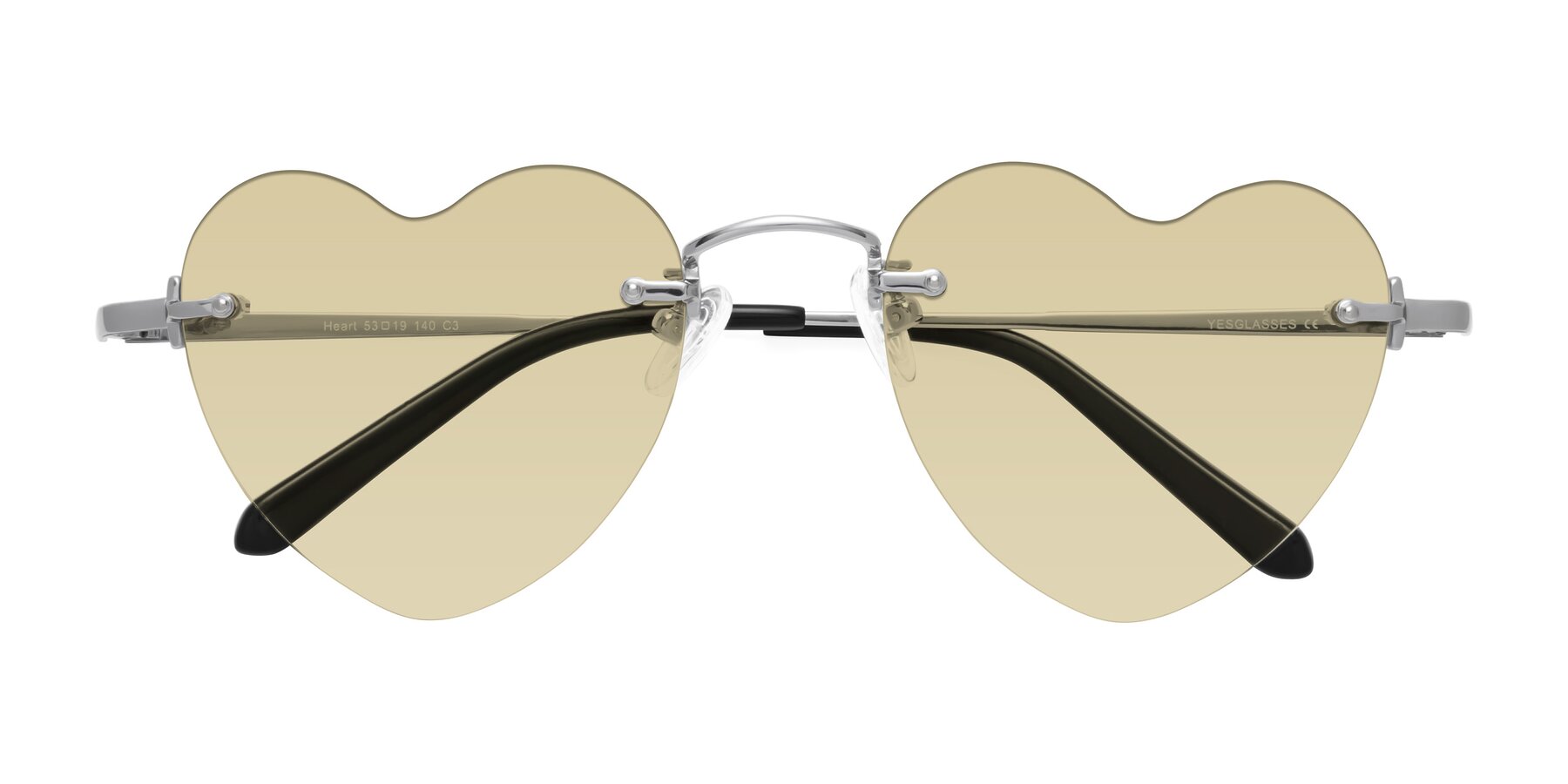 Folded Front of Heart in Silver with Light Champagne Tinted Lenses