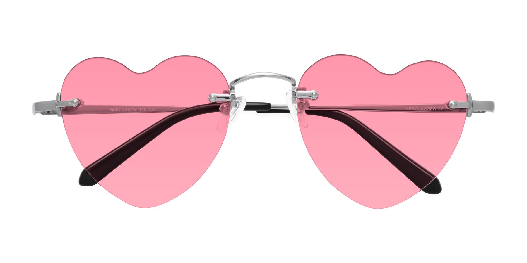 Folded Front of Heart in Silver with Pink Tinted Lenses