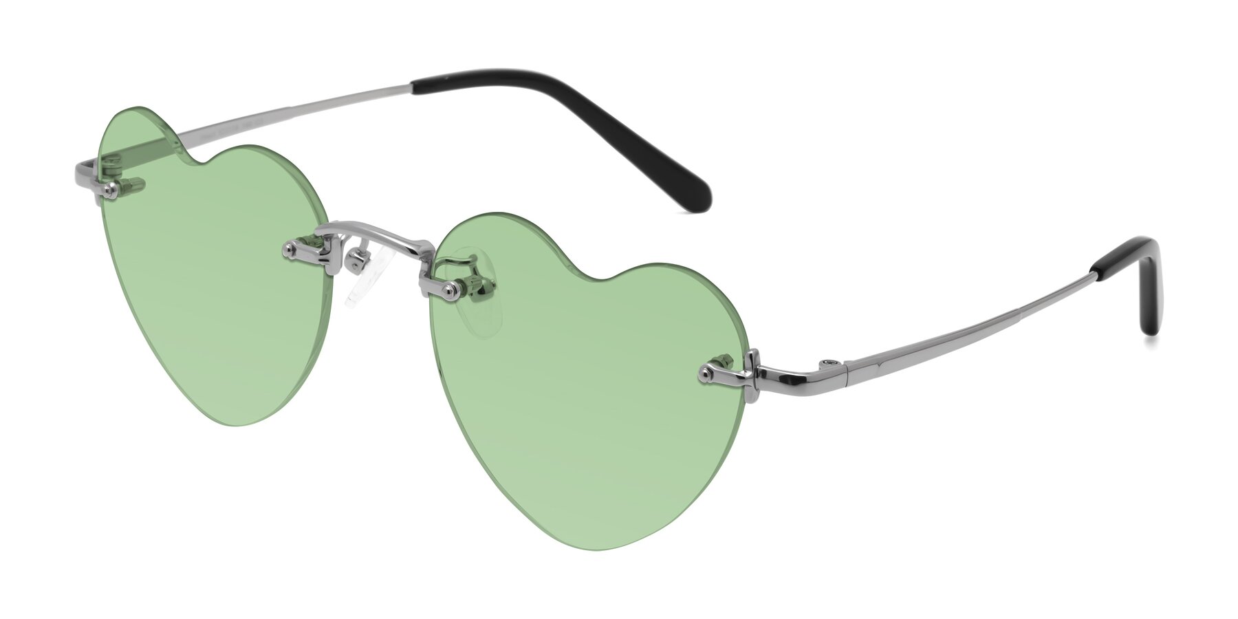 Angle of Heart in Silver with Medium Green Tinted Lenses