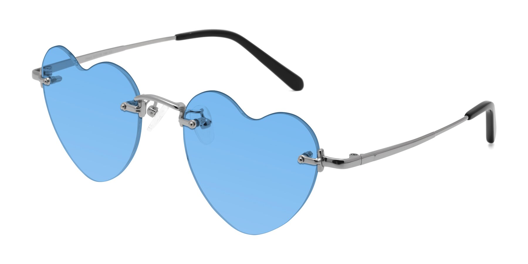 Angle of Heart in Silver with Medium Blue Tinted Lenses