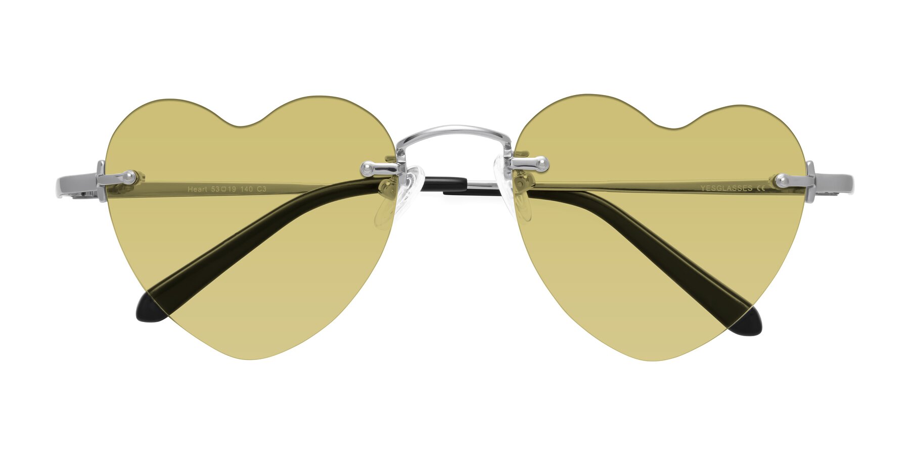 Folded Front of Heart in Silver with Medium Champagne Tinted Lenses