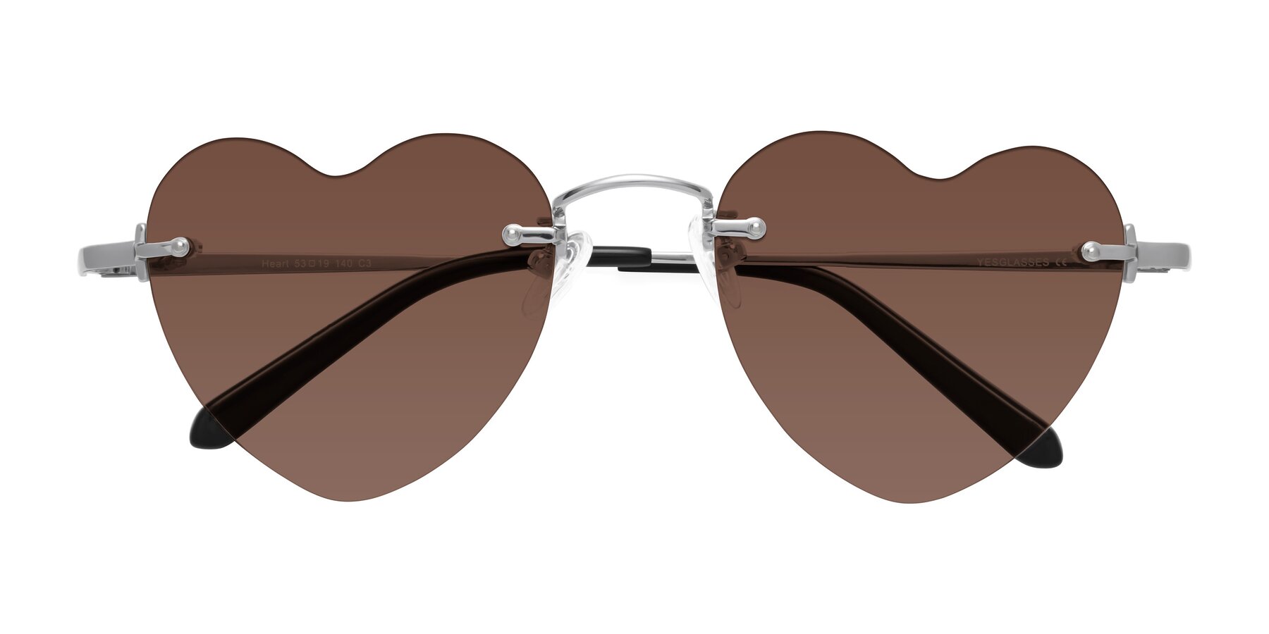 Folded Front of Heart in Silver with Brown Tinted Lenses