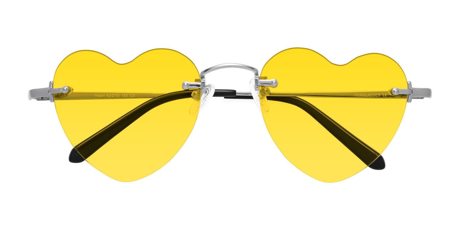 Folded Front of Heart in Silver with Yellow Tinted Lenses