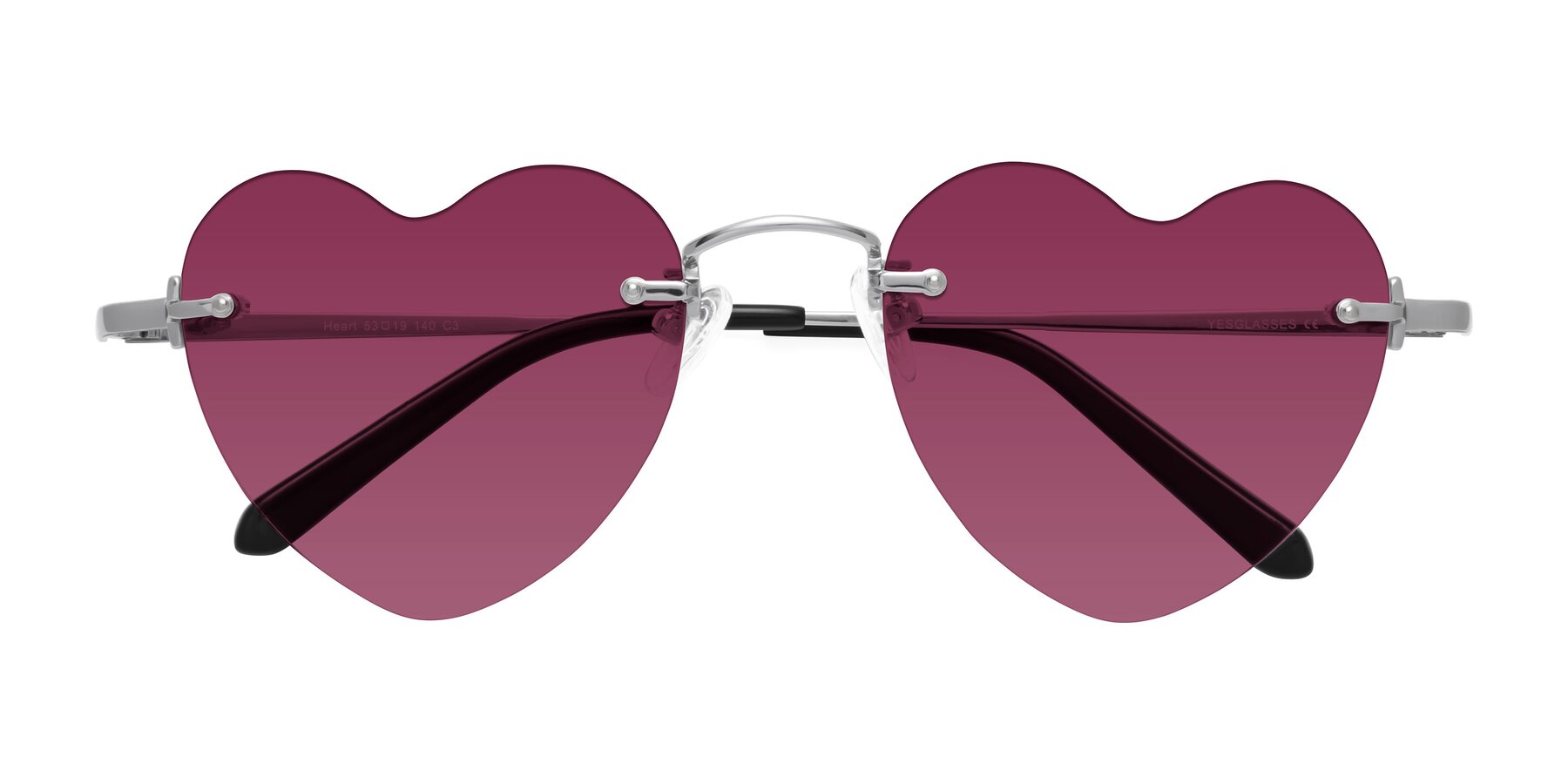 Folded Front of Heart in Silver with Wine Tinted Lenses