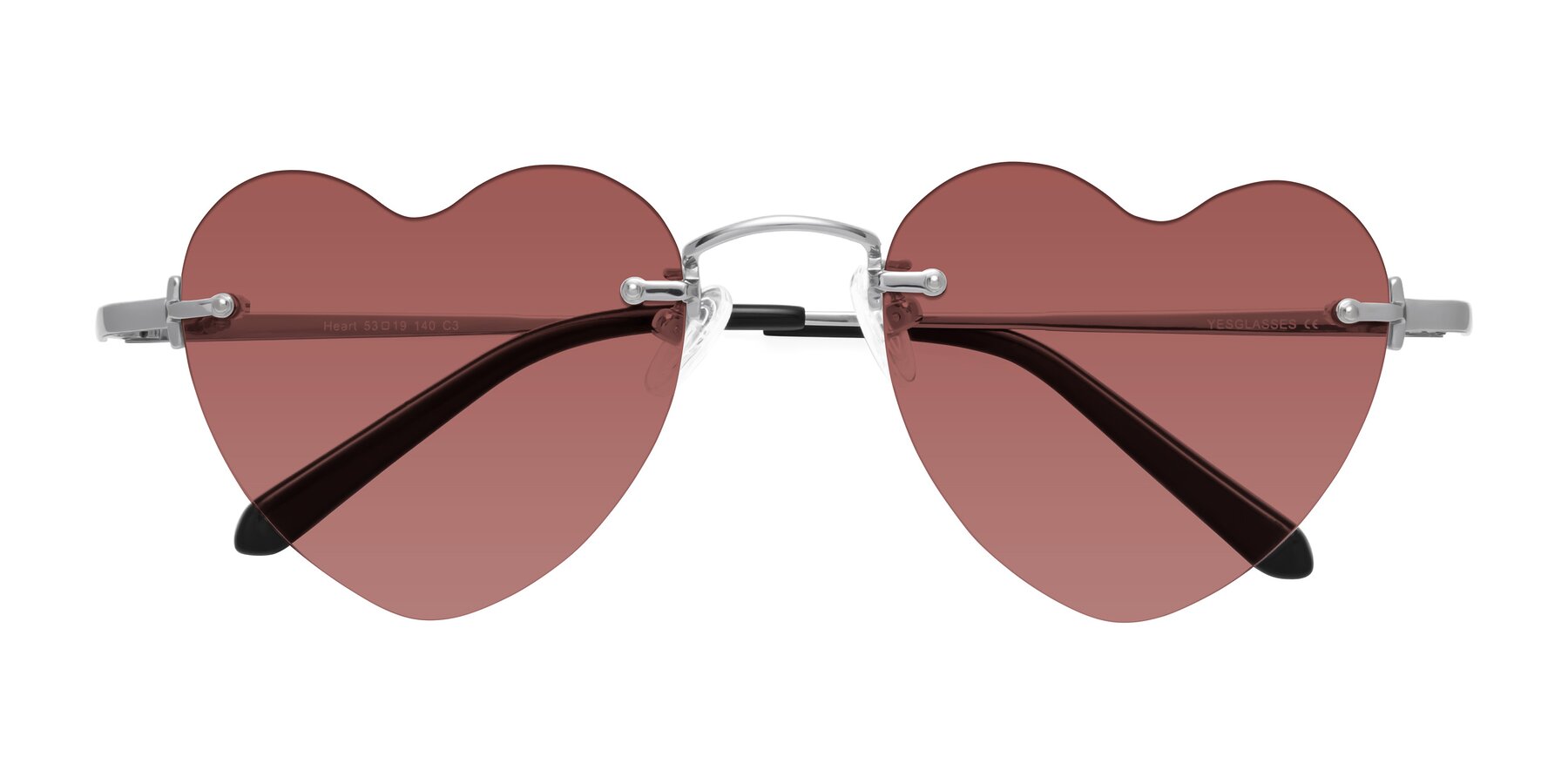 Folded Front of Heart in Silver with Garnet Tinted Lenses