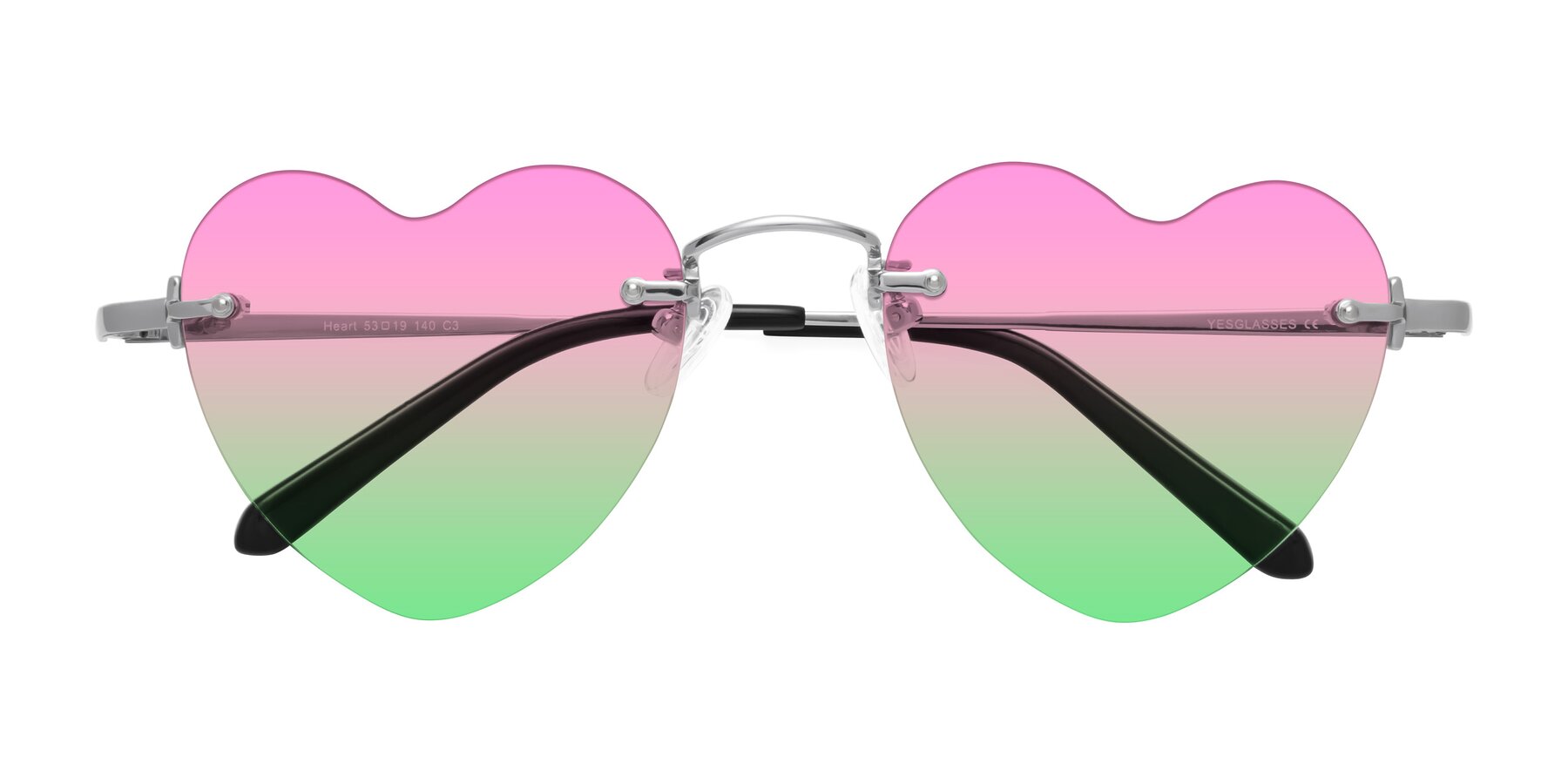 Folded Front of Heart in Silver with Pink / Green Gradient Lenses