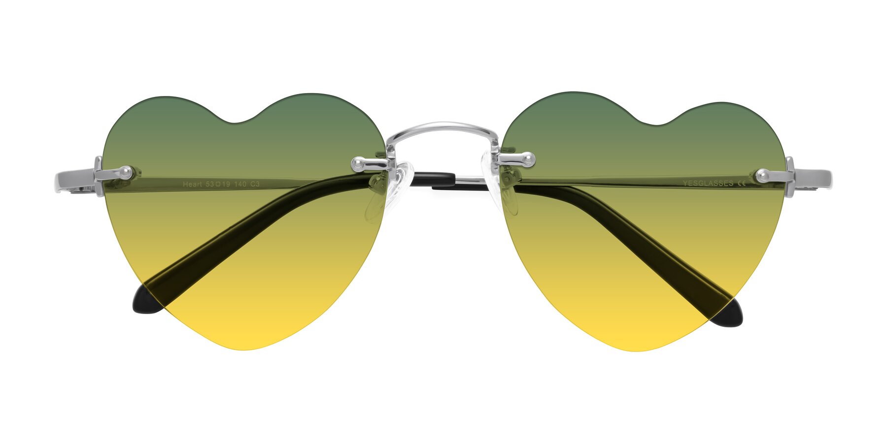 Folded Front of Heart in Silver with Green / Yellow Gradient Lenses