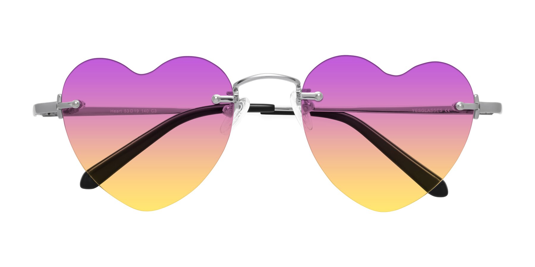 Folded Front of Heart in Silver with Purple / Yellow Gradient Lenses