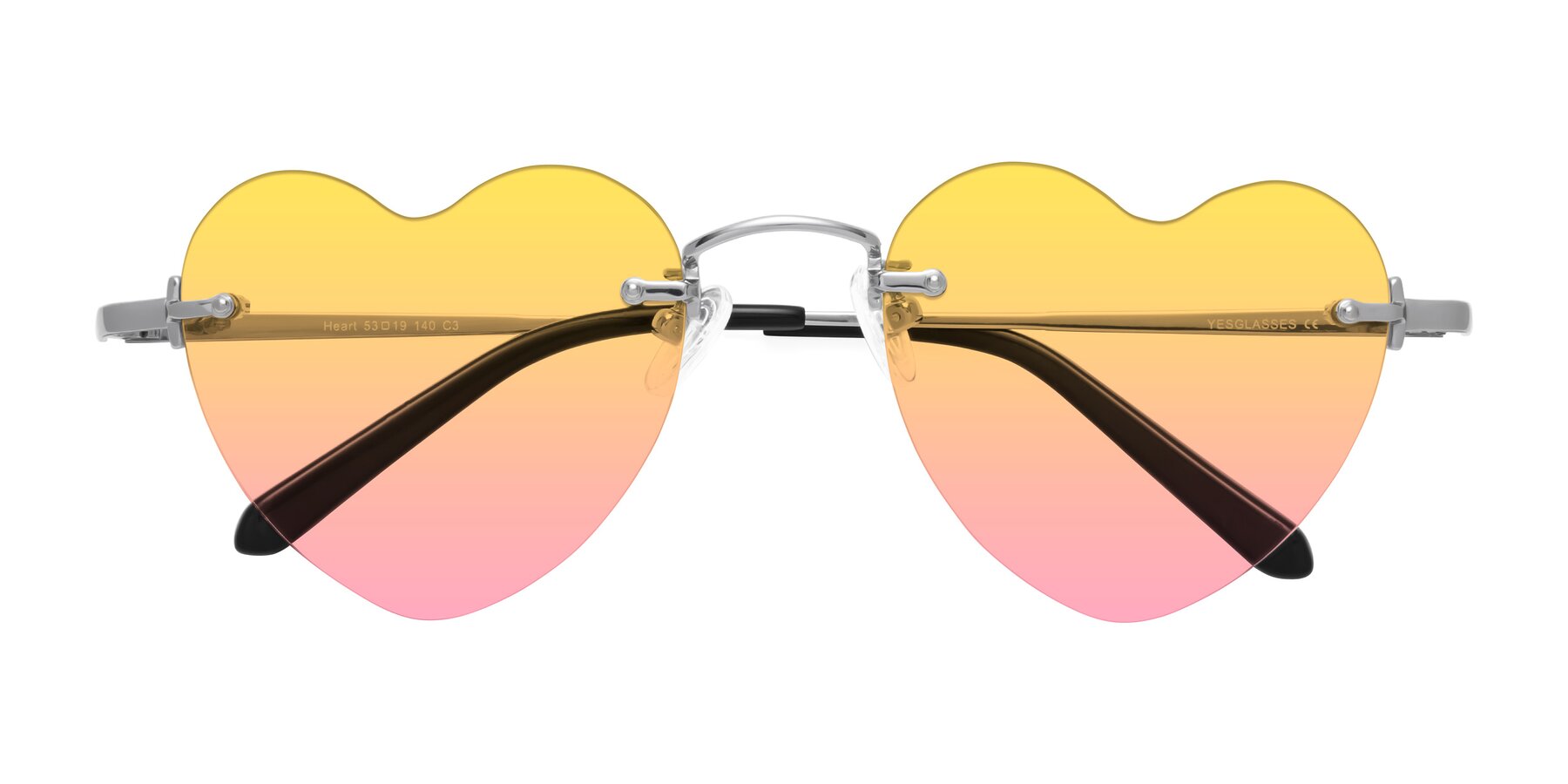 Folded Front of Heart in Silver with Yellow / Pink Gradient Lenses