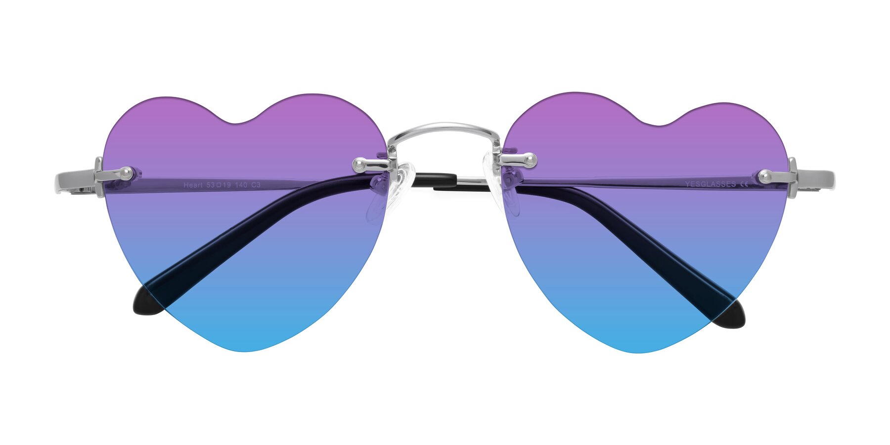 Folded Front of Heart in Silver with Purple / Blue Gradient Lenses