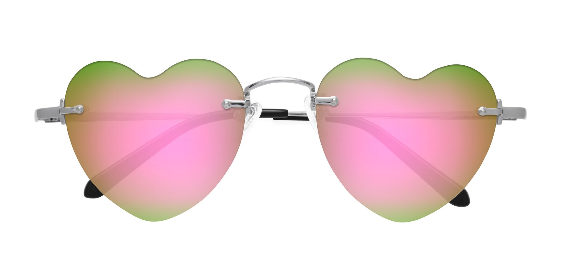 Folded Front of Heart in Silver with Pink Mirrored Lenses