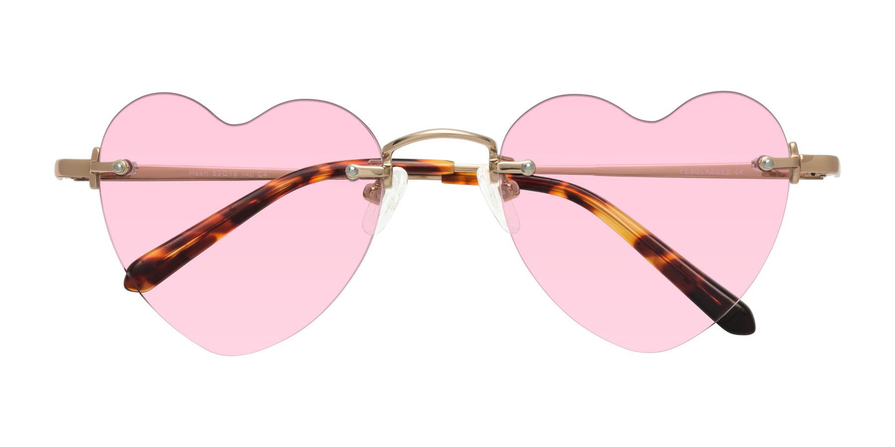 Folded Front of Heart in Rose Gold with Light Pink Tinted Lenses