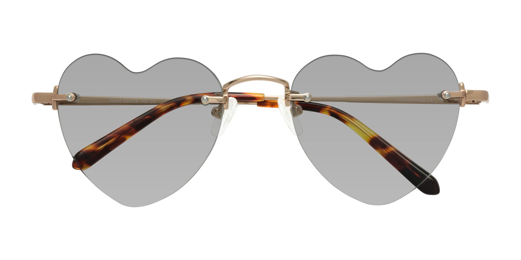 Folded Front of Heart in Rose Gold with Light Gray Tinted Lenses