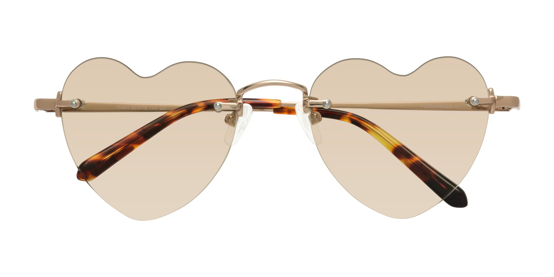 Folded Front of Heart in Rose Gold with Light Brown Tinted Lenses