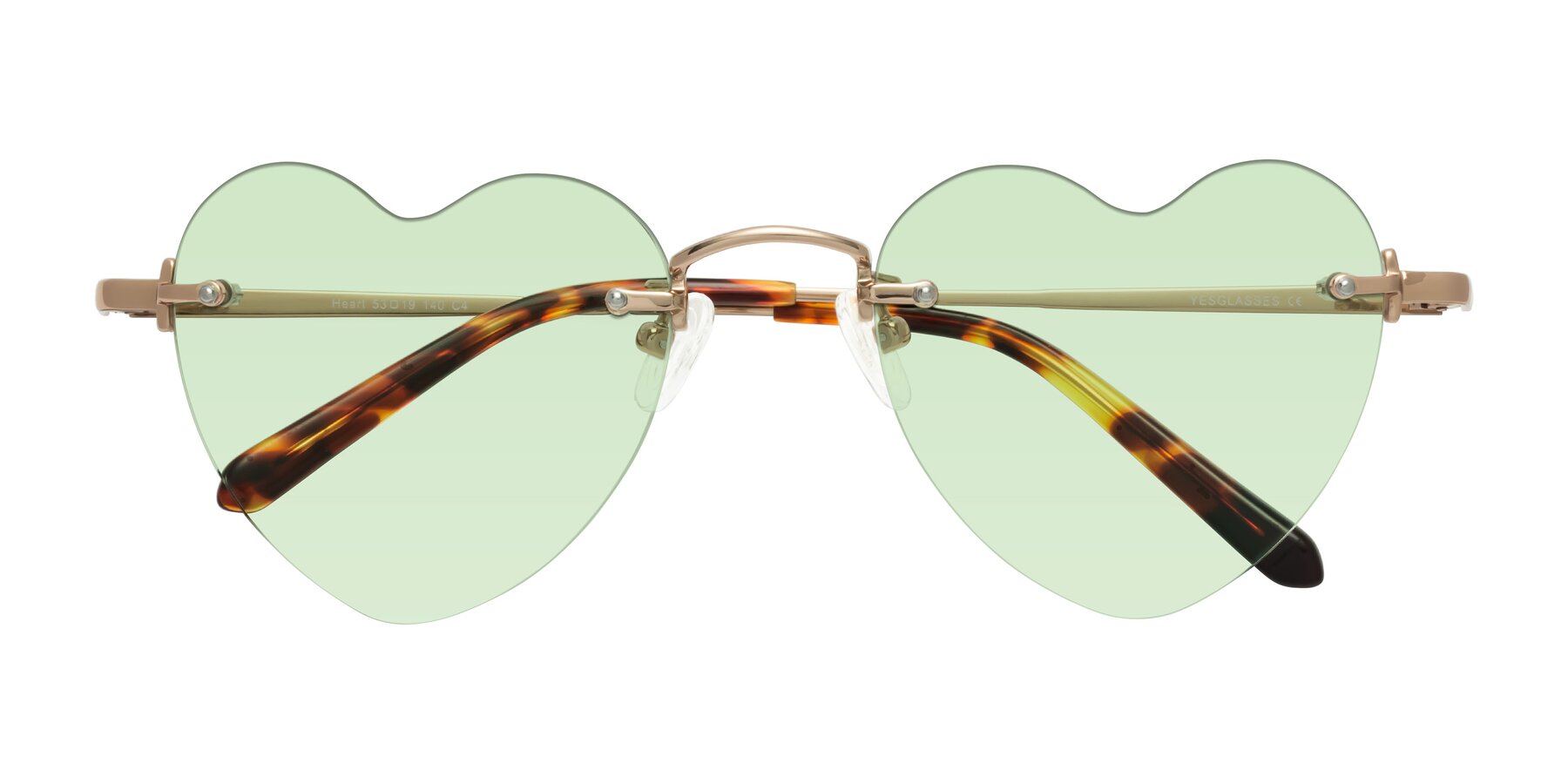 Folded Front of Heart in Rose Gold with Light Green Tinted Lenses