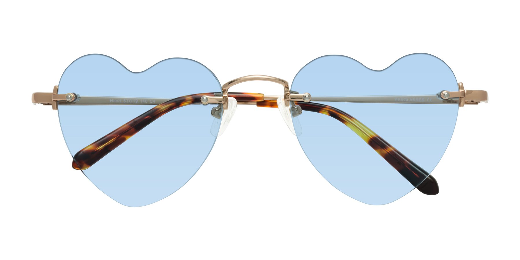 Folded Front of Heart in Rose Gold with Light Blue Tinted Lenses