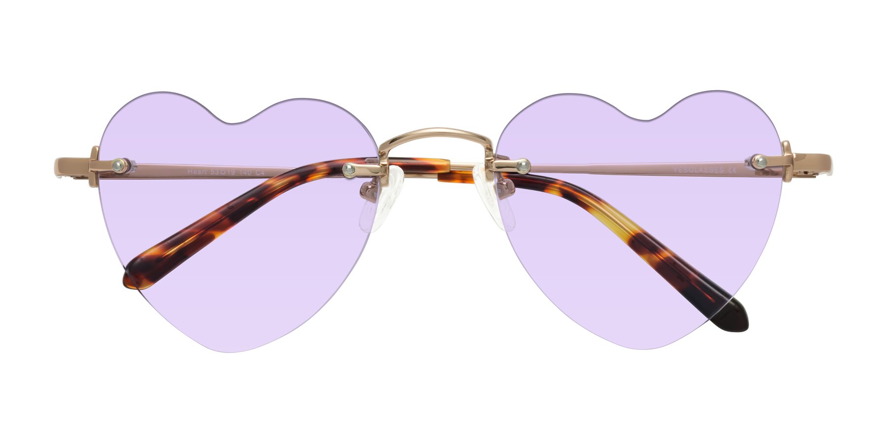 Folded Front of Heart in Rose Gold with Light Purple Tinted Lenses