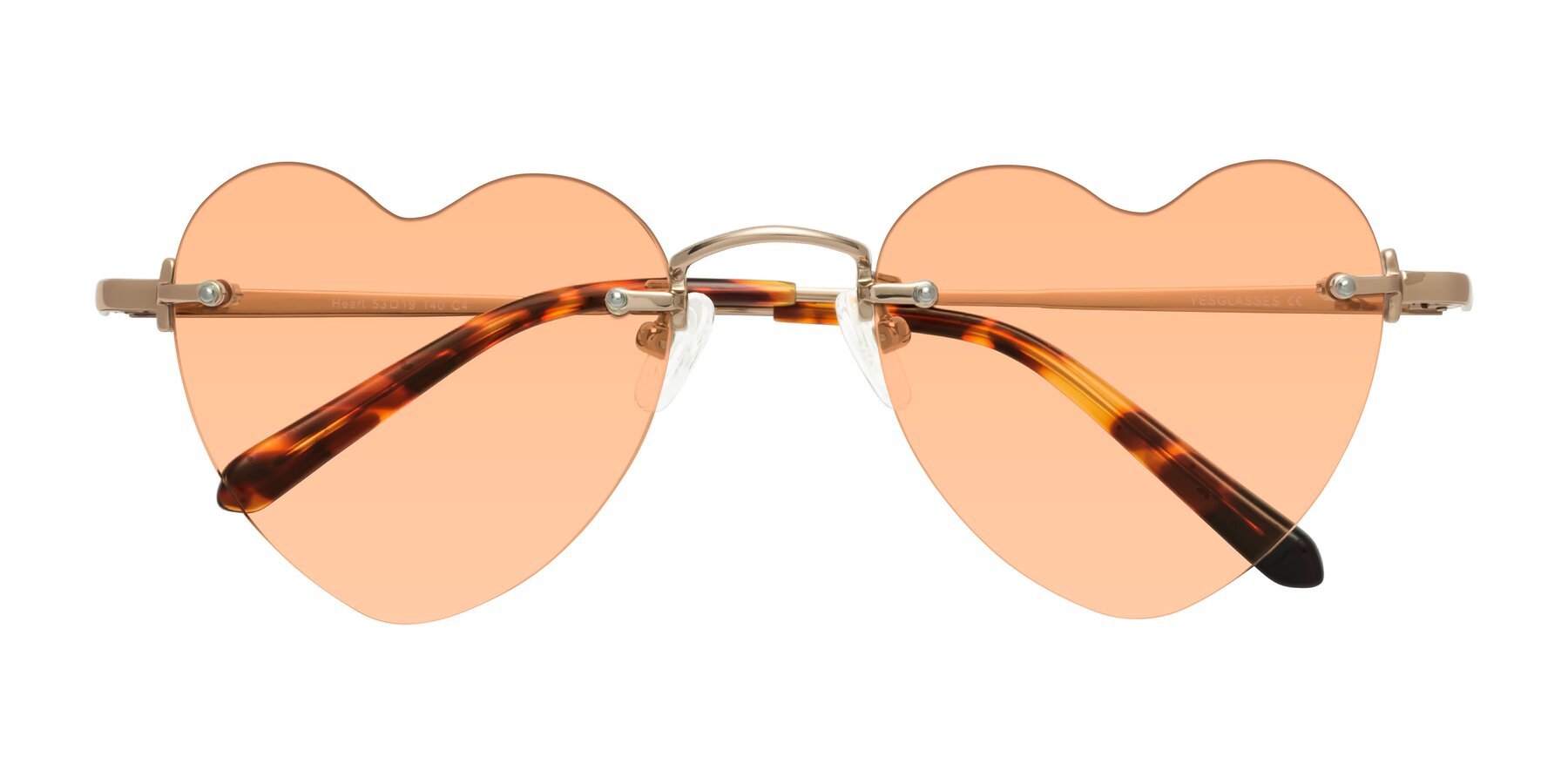 Folded Front of Heart in Rose Gold with Light Orange Tinted Lenses