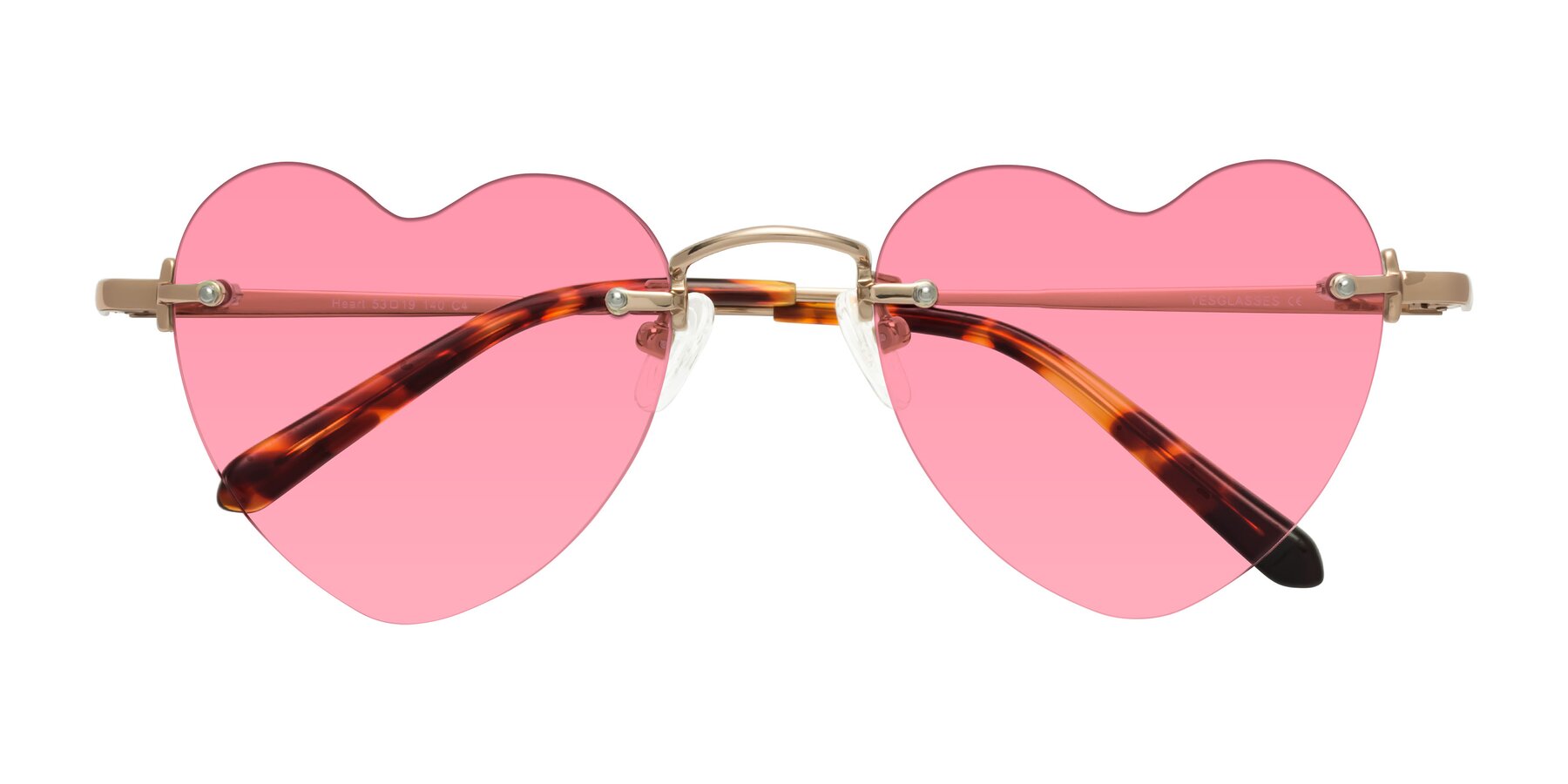 Folded Front of Heart in Rose Gold with Pink Tinted Lenses