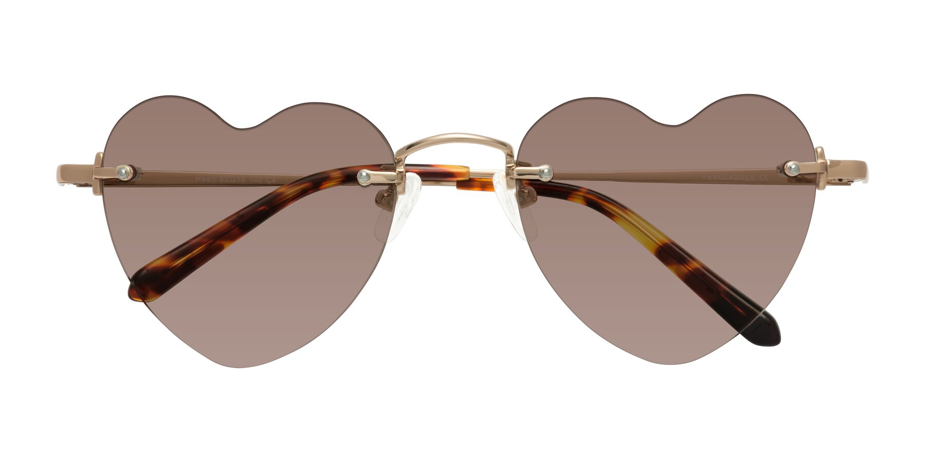 Folded Front of Heart in Rose Gold with Medium Brown Tinted Lenses