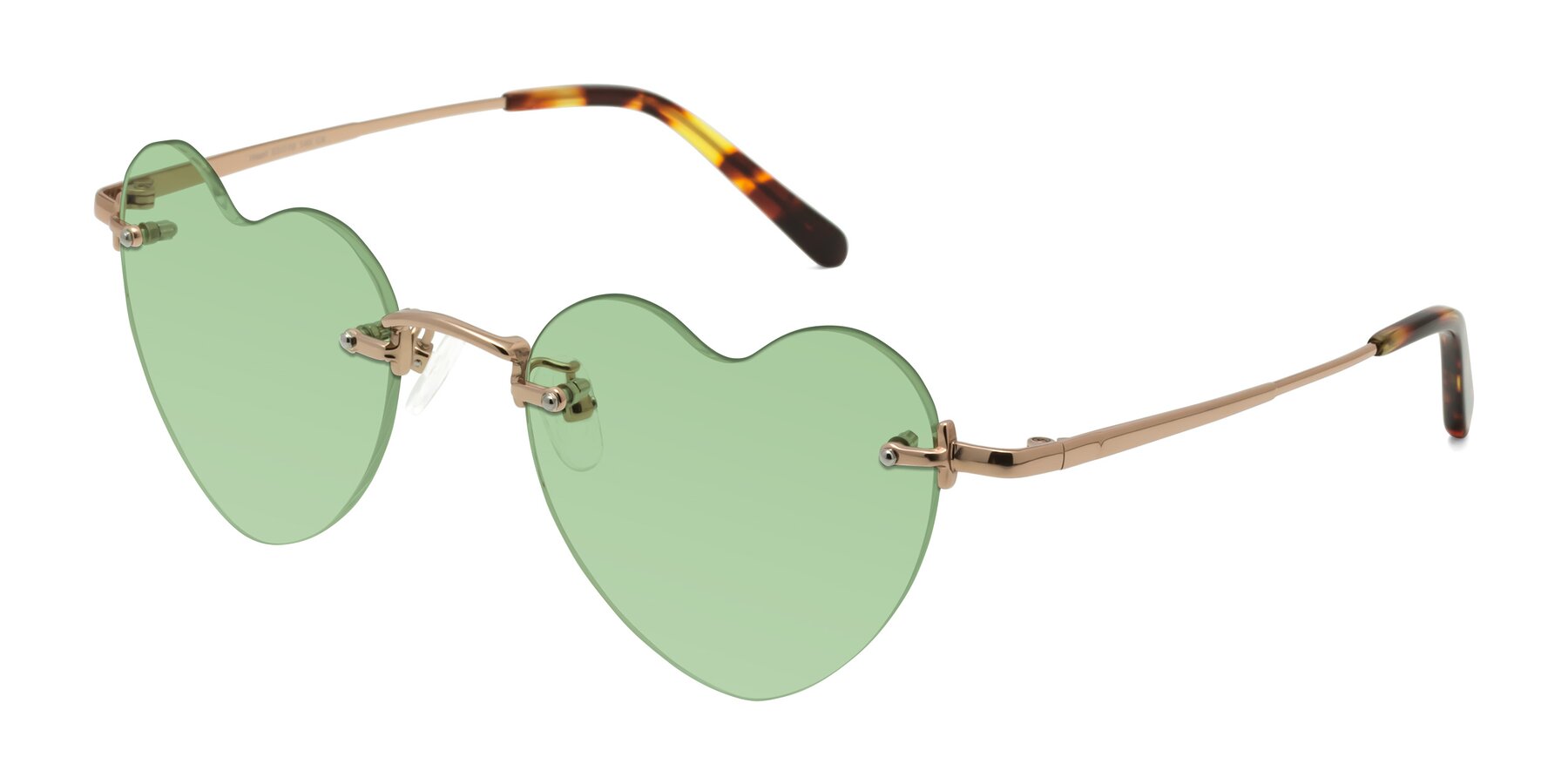 Angle of Heart in Rose Gold with Medium Green Tinted Lenses