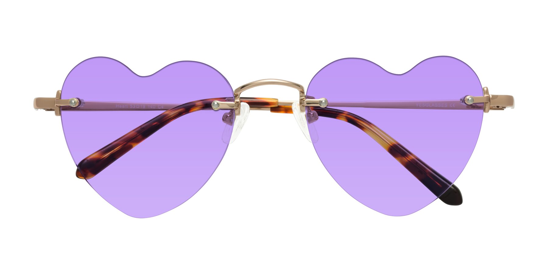 Folded Front of Heart in Rose Gold with Medium Purple Tinted Lenses