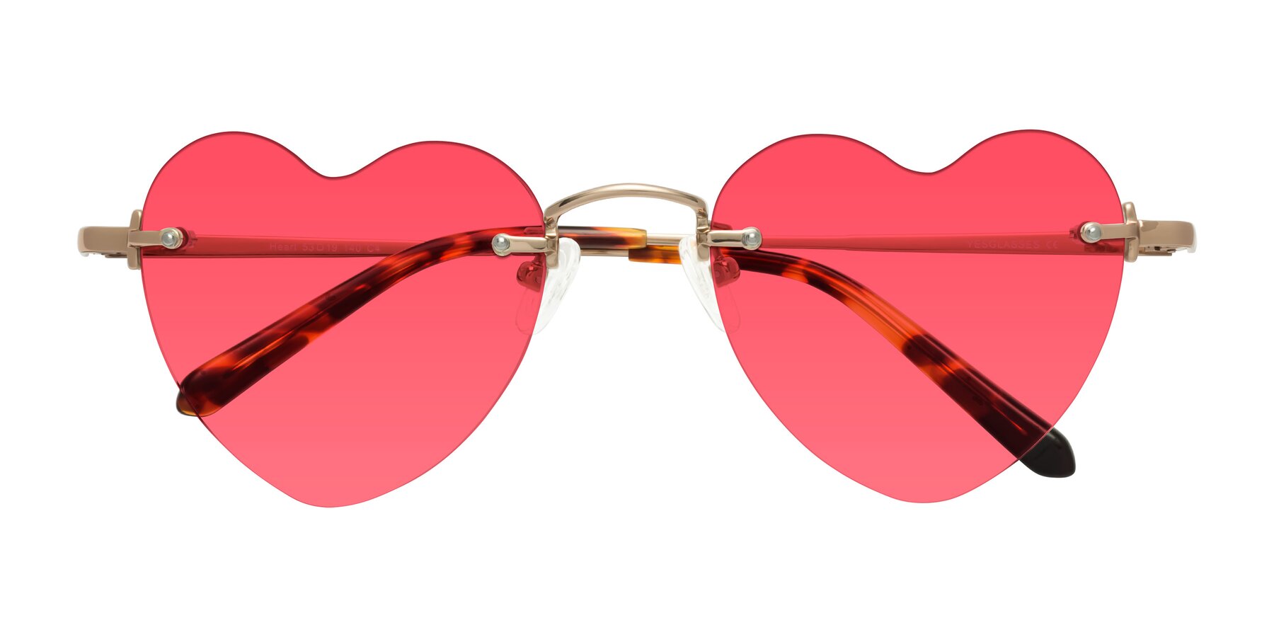 Folded Front of Heart in Rose Gold with Red Tinted Lenses