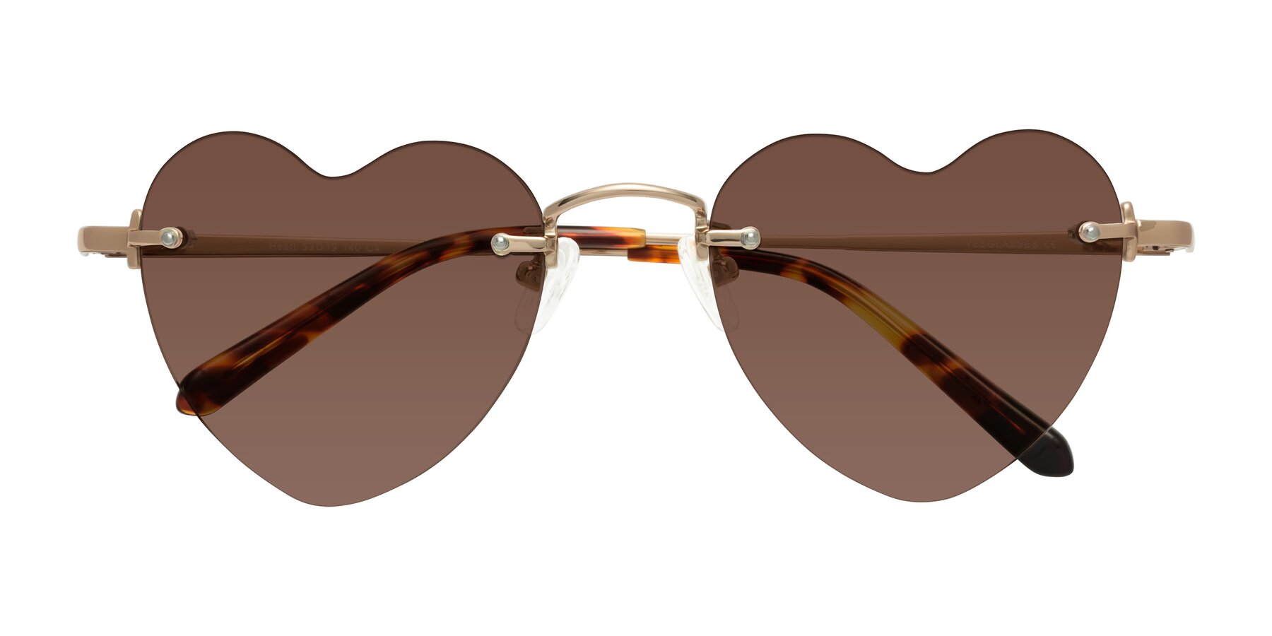 Folded Front of Heart in Rose Gold with Brown Tinted Lenses