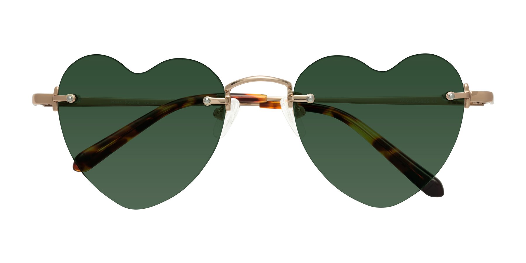 Folded Front of Heart in Rose Gold with Green Tinted Lenses