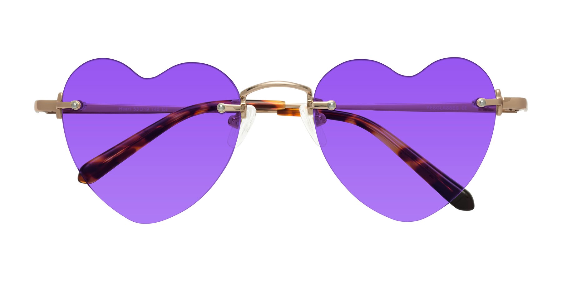 Folded Front of Heart in Rose Gold with Purple Tinted Lenses