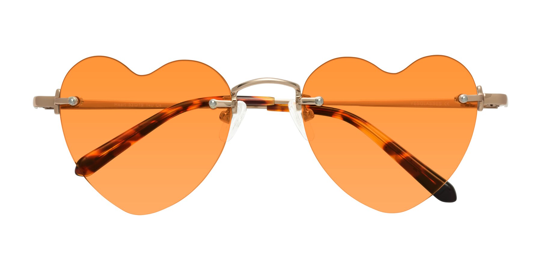 Folded Front of Heart in Rose Gold with Orange Tinted Lenses