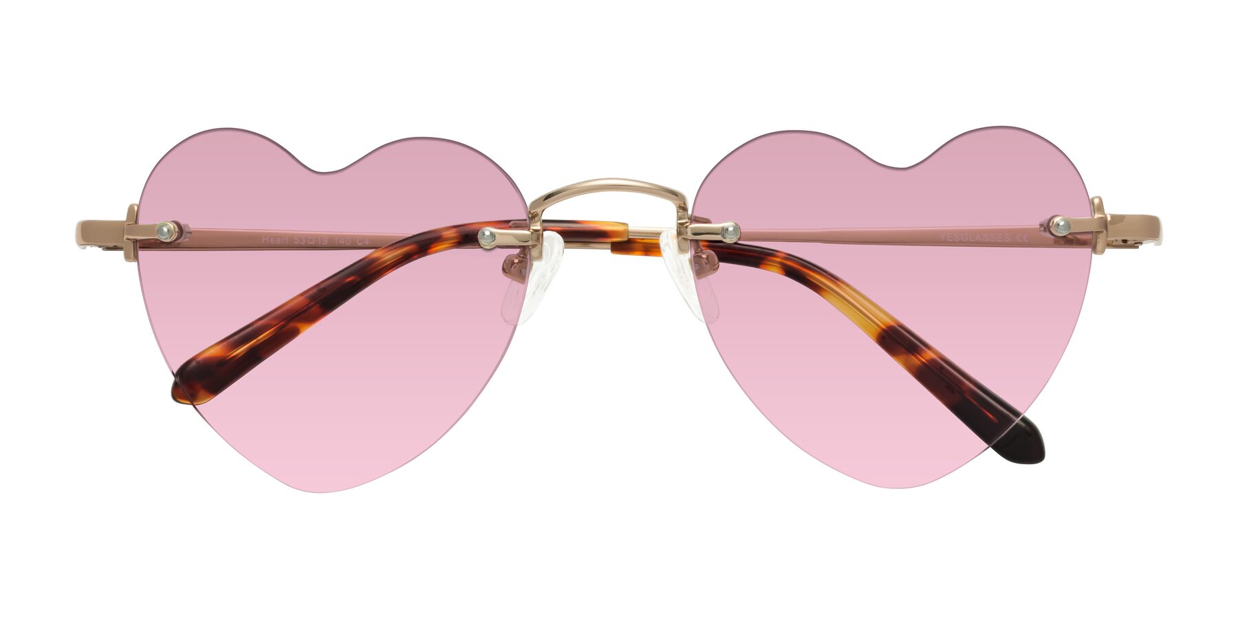 Folded Front of Heart in Rose Gold with Light Wine Tinted Lenses