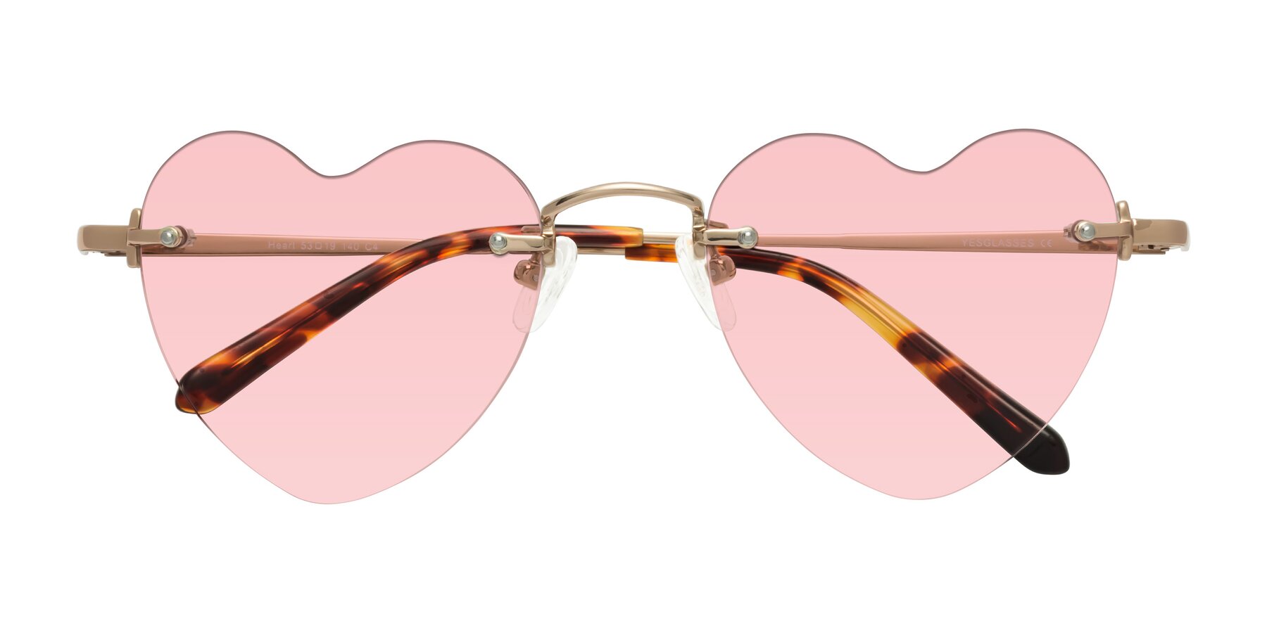 Folded Front of Heart in Rose Gold with Light Garnet Tinted Lenses