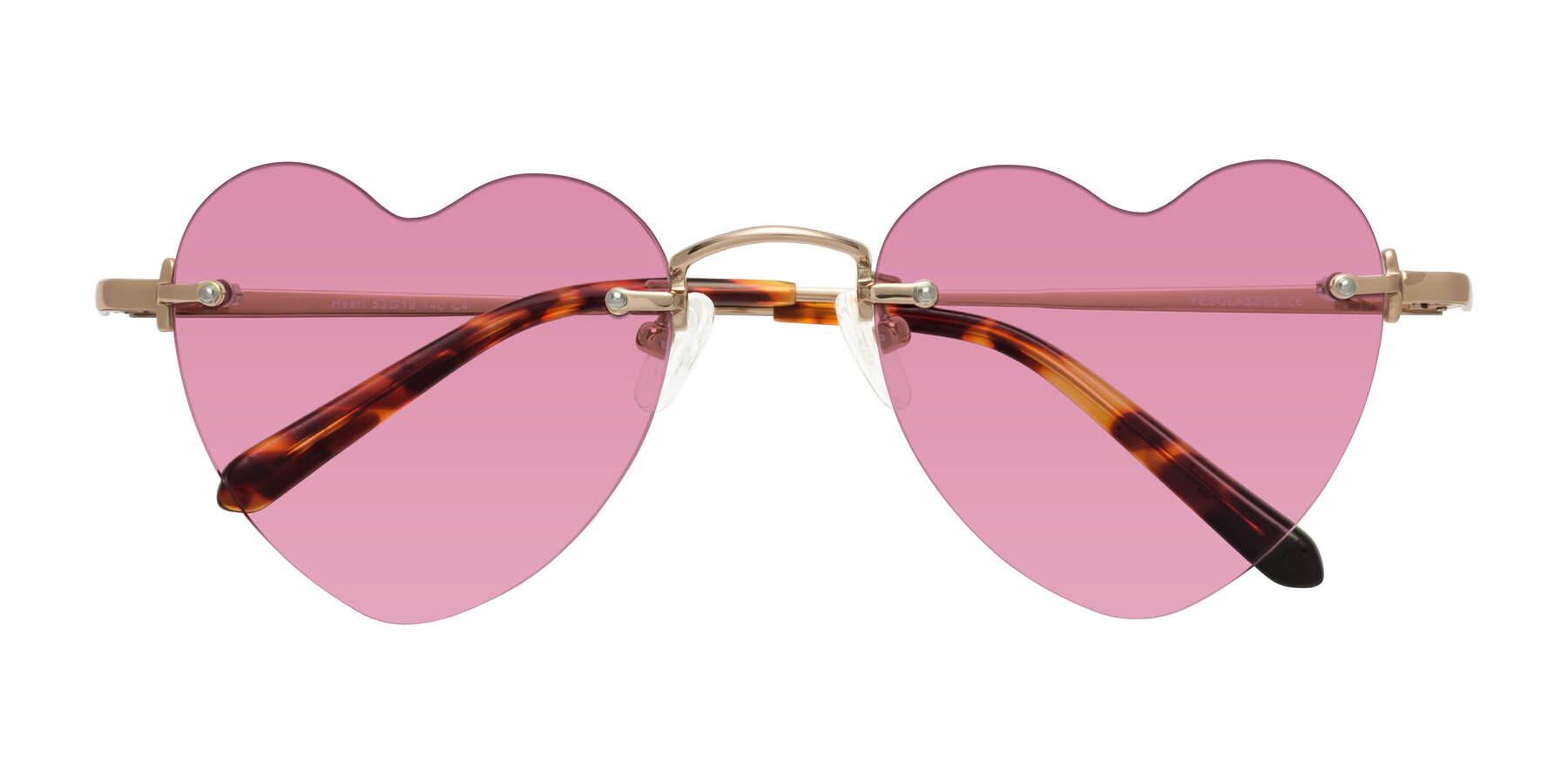 Folded Front of Heart in Rose Gold with Medium Wine Tinted Lenses