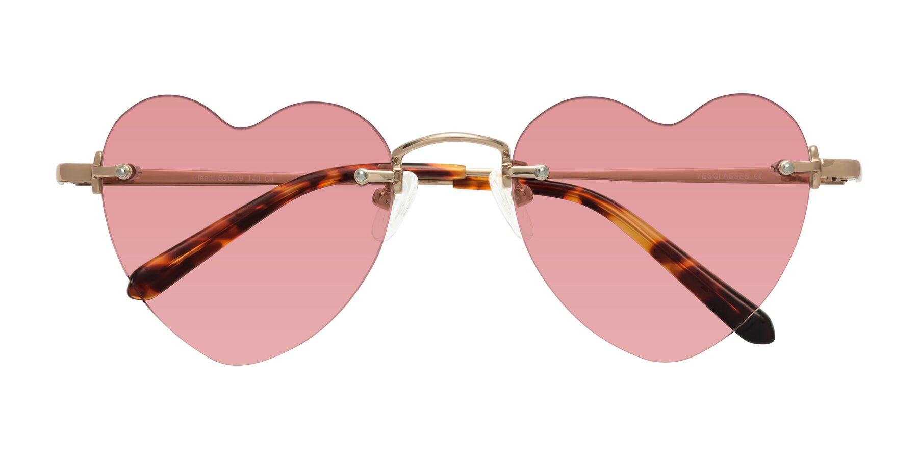 Folded Front of Heart in Rose Gold with Medium Garnet Tinted Lenses