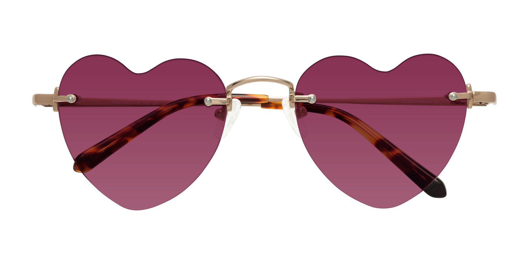 Folded Front of Heart in Rose Gold with Wine Tinted Lenses