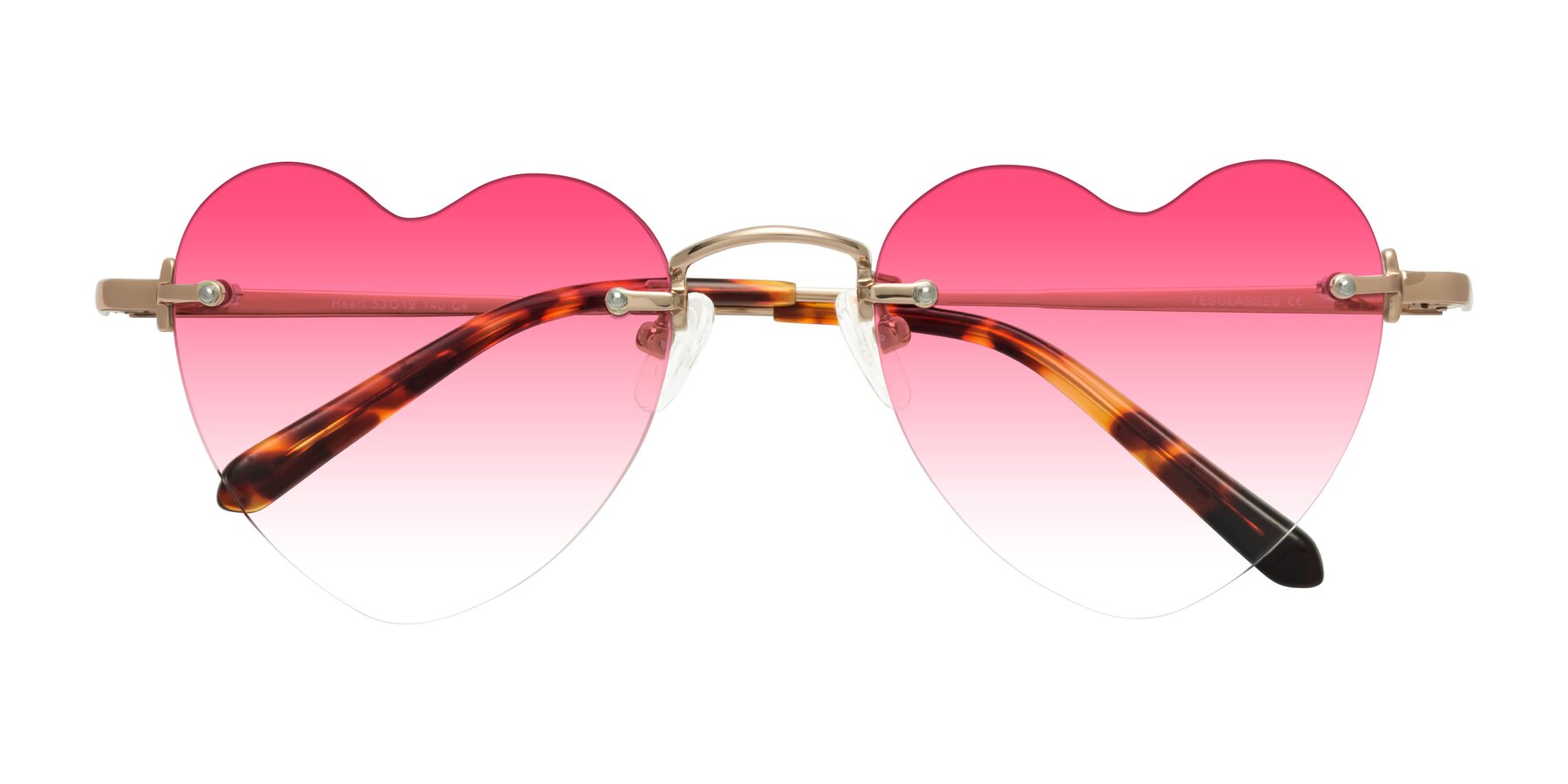 Folded Front of Heart in Rose Gold with Pink Gradient Lenses