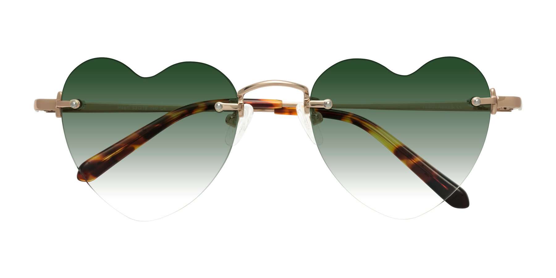 Folded Front of Heart in Rose Gold with Green Gradient Lenses